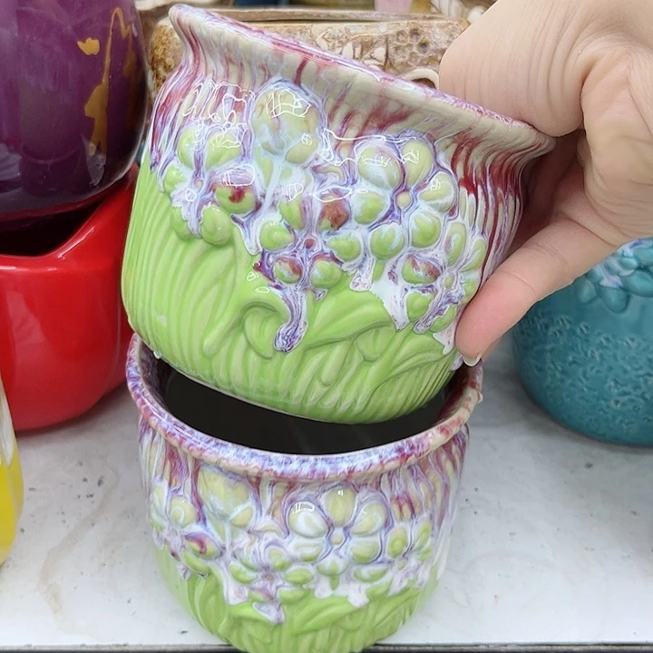 多肉绿植陶瓷花盆9.9包邮，有孔