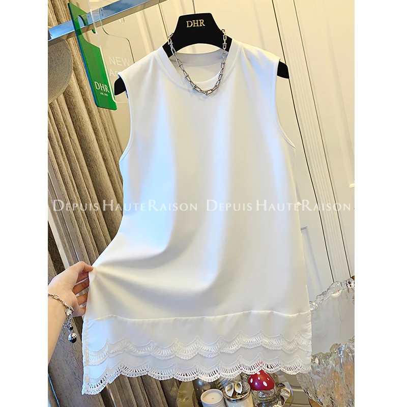 胖mm200斤大码独特法式气质蕾丝T恤打底衫女春夏宽松显瘦无袖上衣