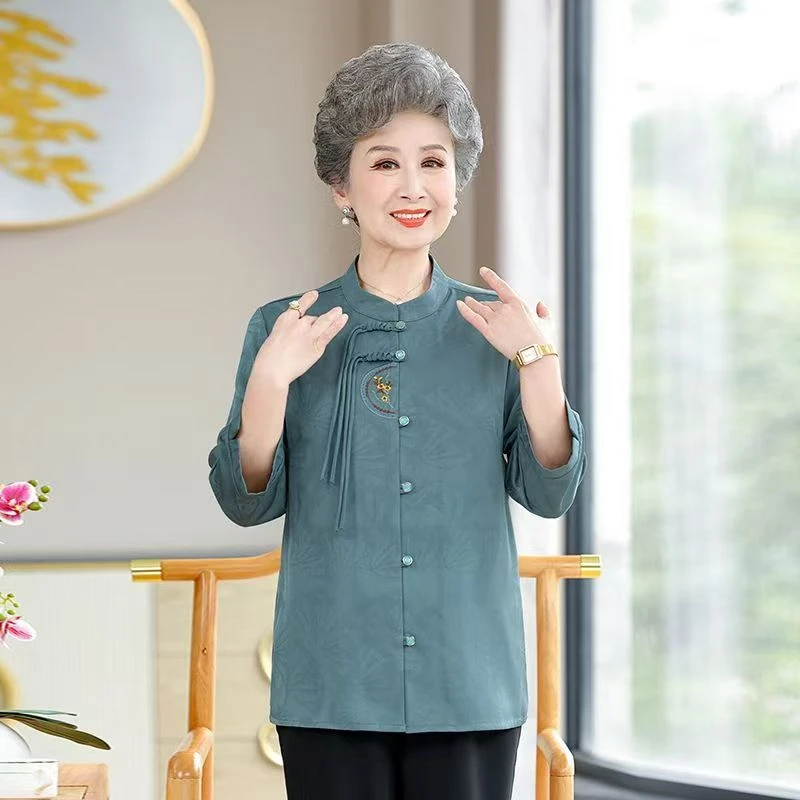 10583-夏装夏季中老年人衬衫遮肉显瘦妈妈上衣七分衬衣开春【A】