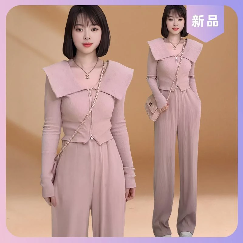 春秋时尚休闲运动套装女洋气时髦粉色上衣小个子气质裤子两件套潮