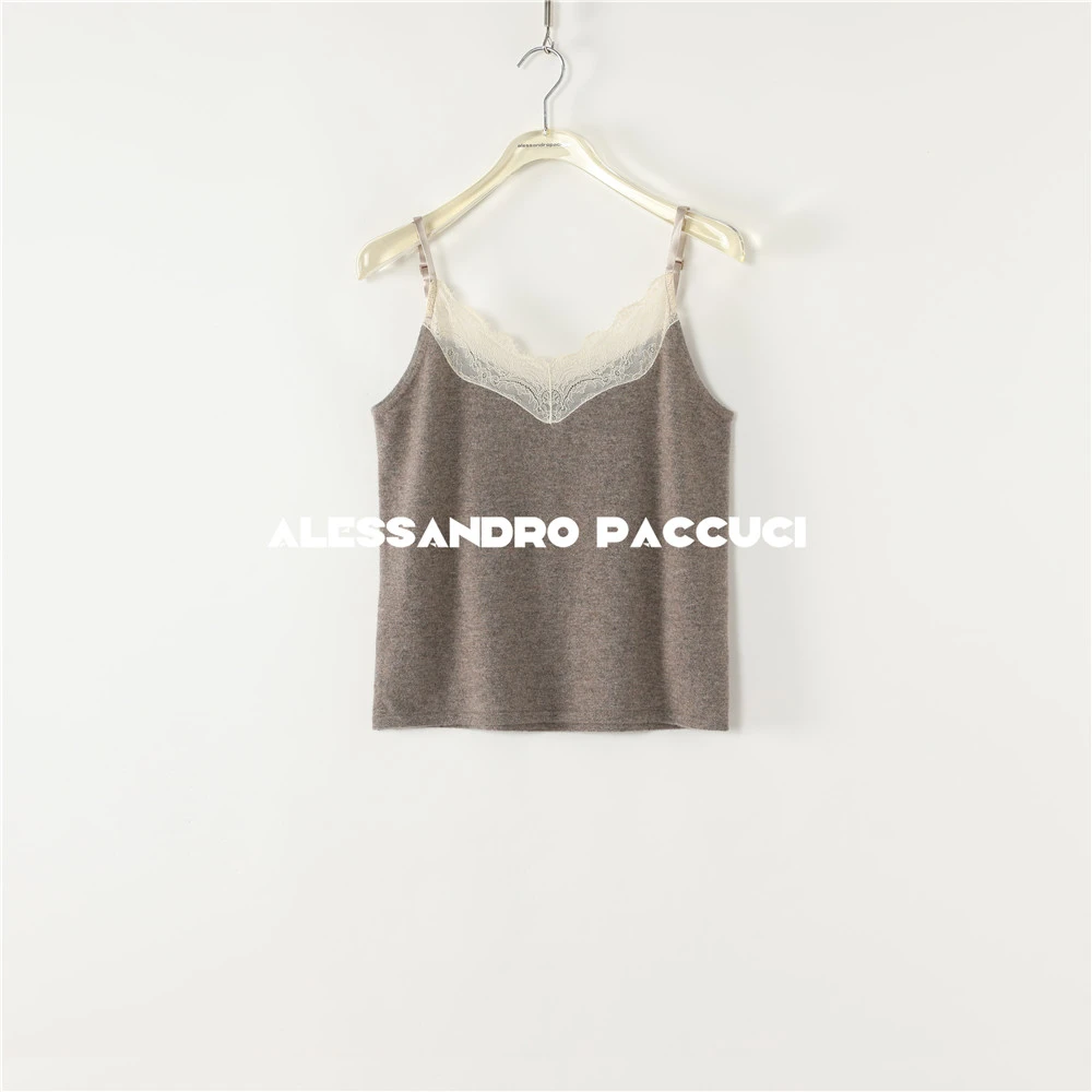 AP洛哥51027UD【透影迷裳】山羊绒蕾丝花边V领可调节肩带吊带上衣