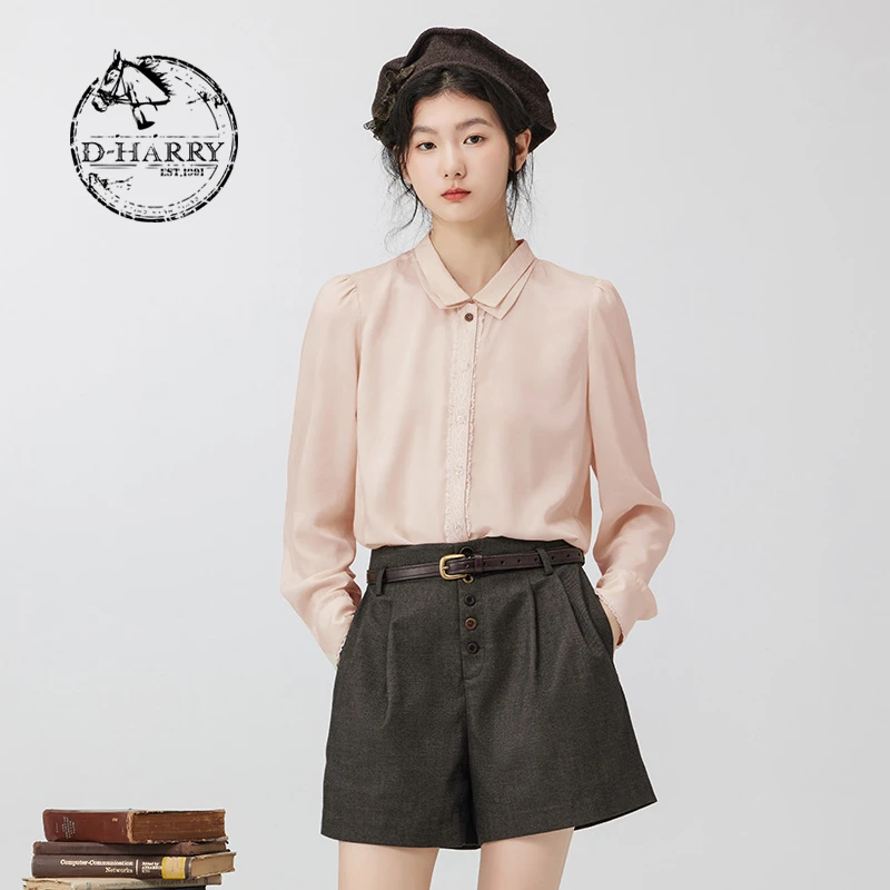 D-HARRY/迪哈利新款时尚百搭粉橘色蕾丝衬衫DH234D96655D