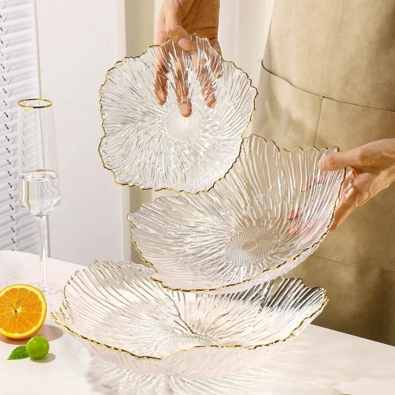 轻奢风倒挡水果盘花瓣水晶玻璃盘好看高级精致家用客厅2025新款