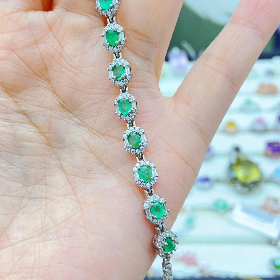 银S925镶嵌手链祖母绿