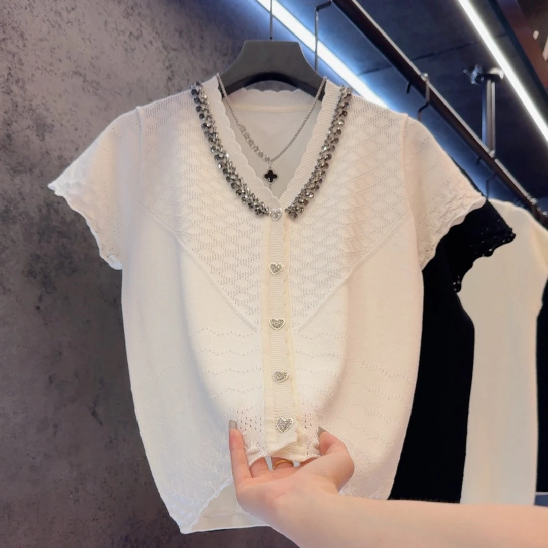 【定制大码女装80-200斤】气质甜美重工显瘦百搭V领开衫上衣2150