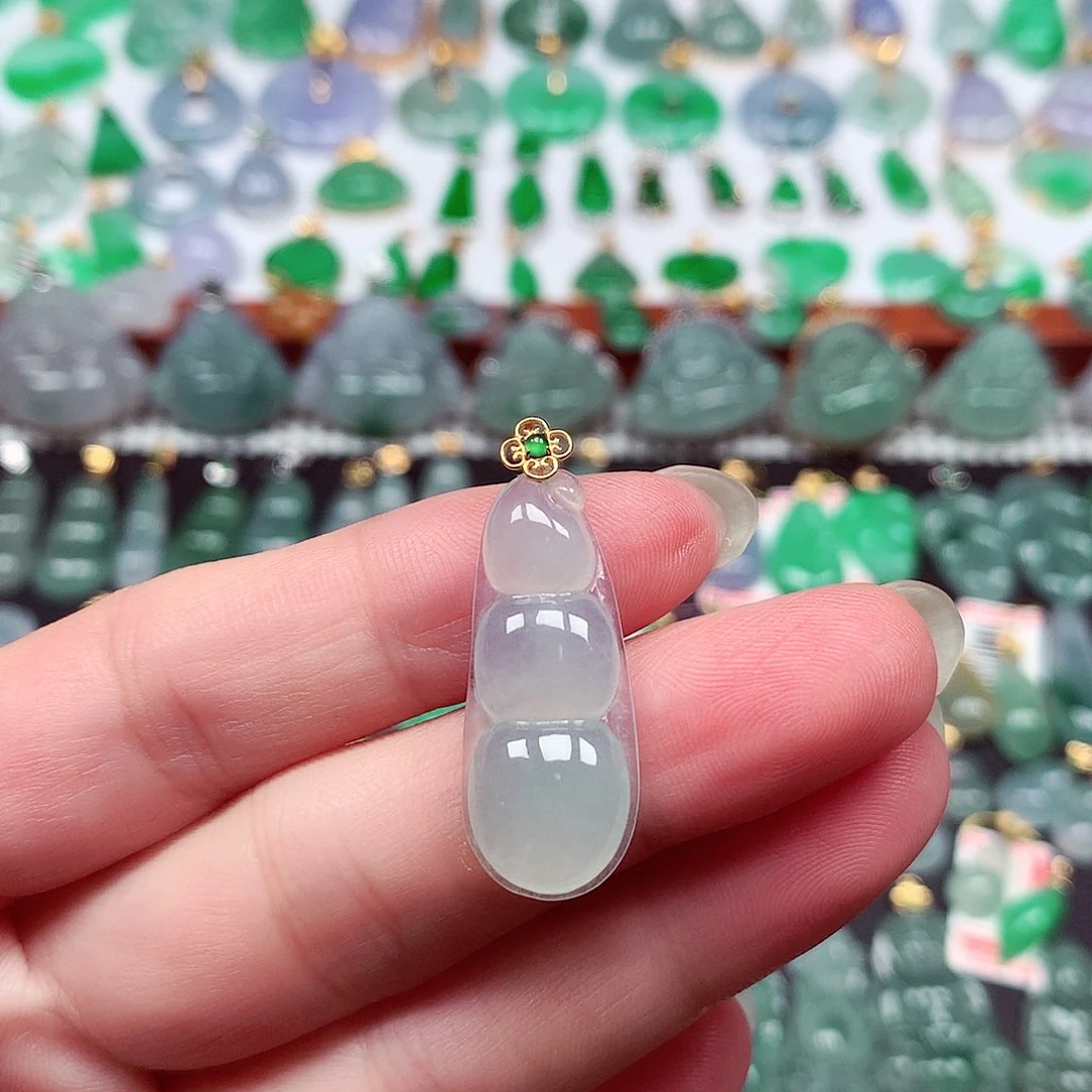 翡翠18K金镶嵌吊坠(不含链)天然翡翠A货