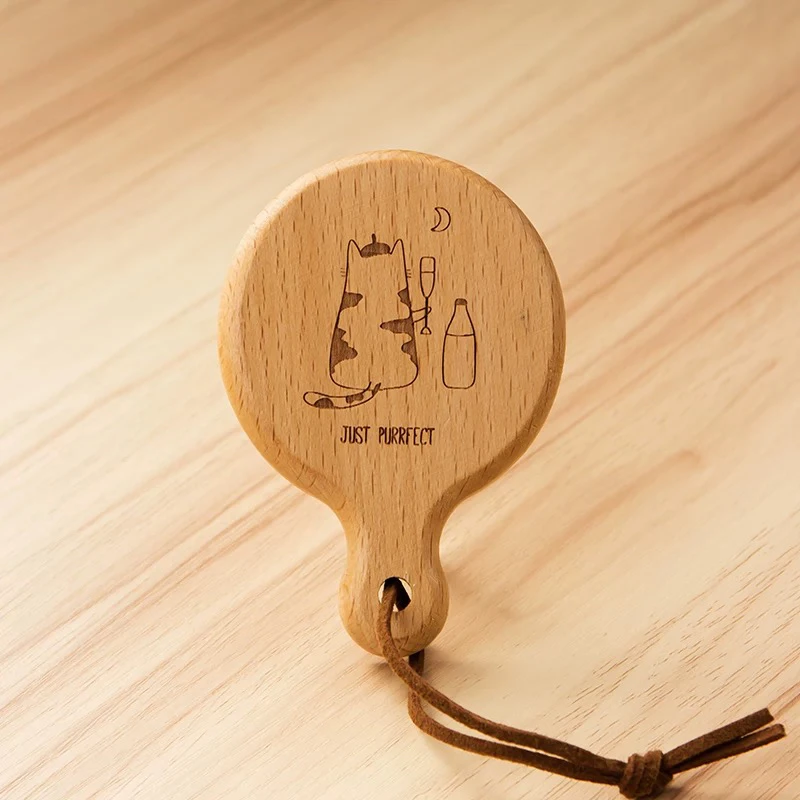 榉木可爱花猫圆形开瓶器磁吸冰箱贴