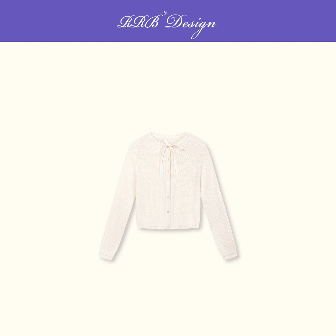 RRB Design「编织温柔」法式领口系带拼接插肩袖针织上衣