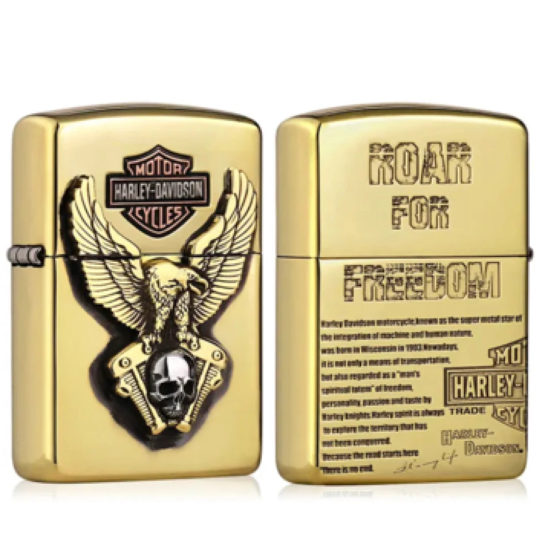 Zippo 打火机原装正品哈雷立鹰贴章盔甲机煤油送男士火机DYJ1
