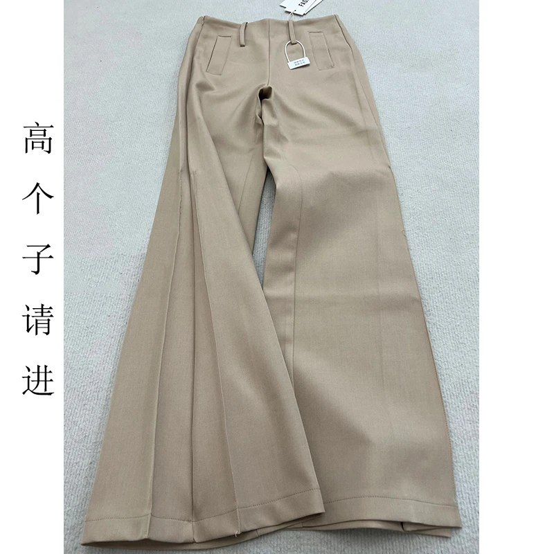 裤长112cm高个子加长卡其色低腰微喇裤女夏季休闲宽松喇叭西装裤