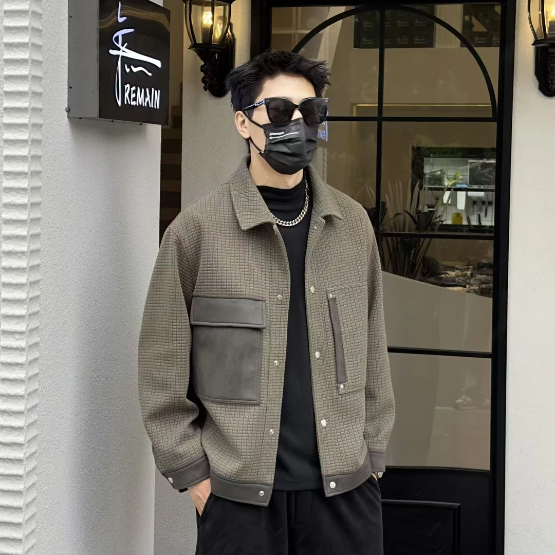 K 800-999 男士短款时尚休闲潮流毛呢格子秋季男夹克