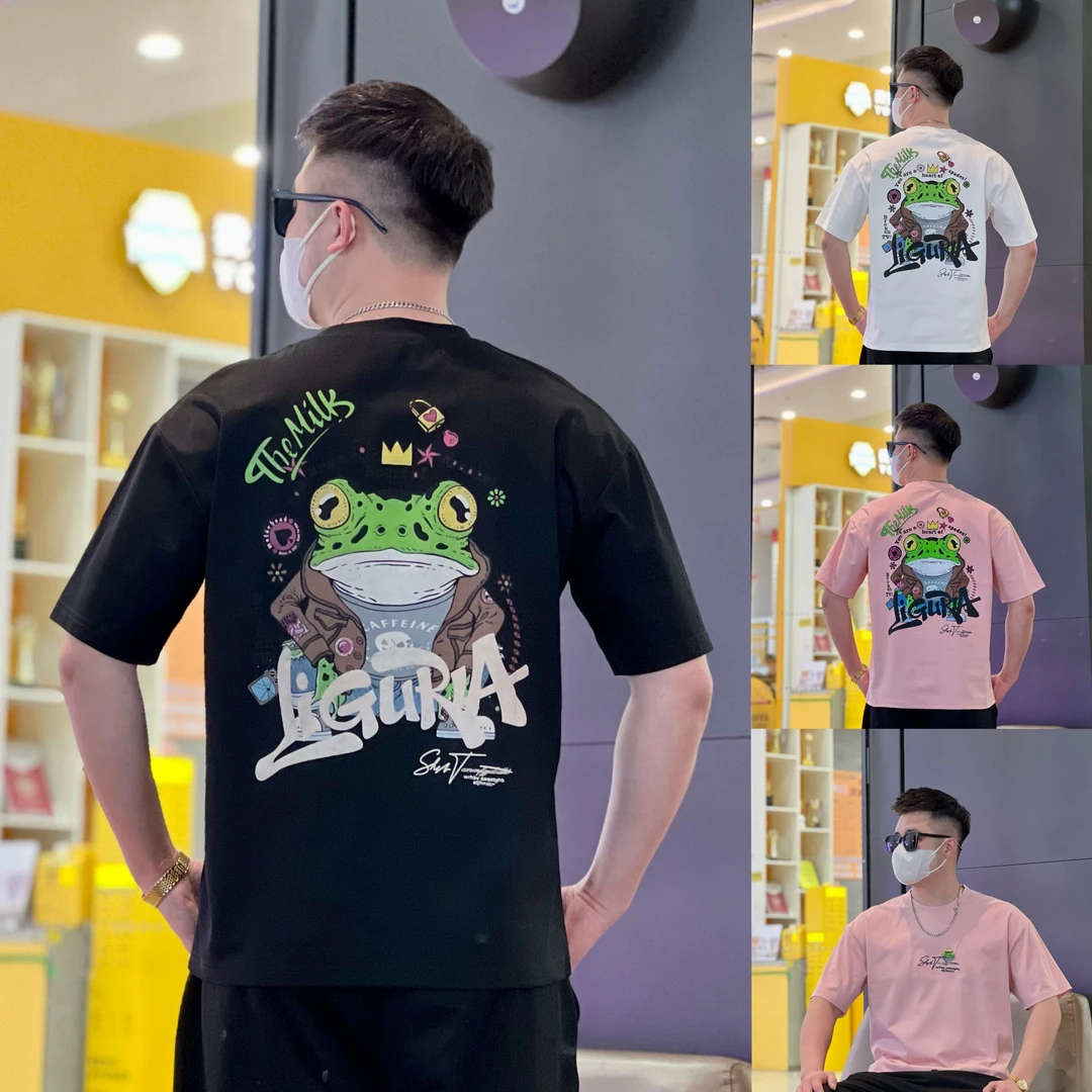 2025美式新款夏季短袖彩绘青蛙T恤男款微宽松休闲百搭半袖上衣ins