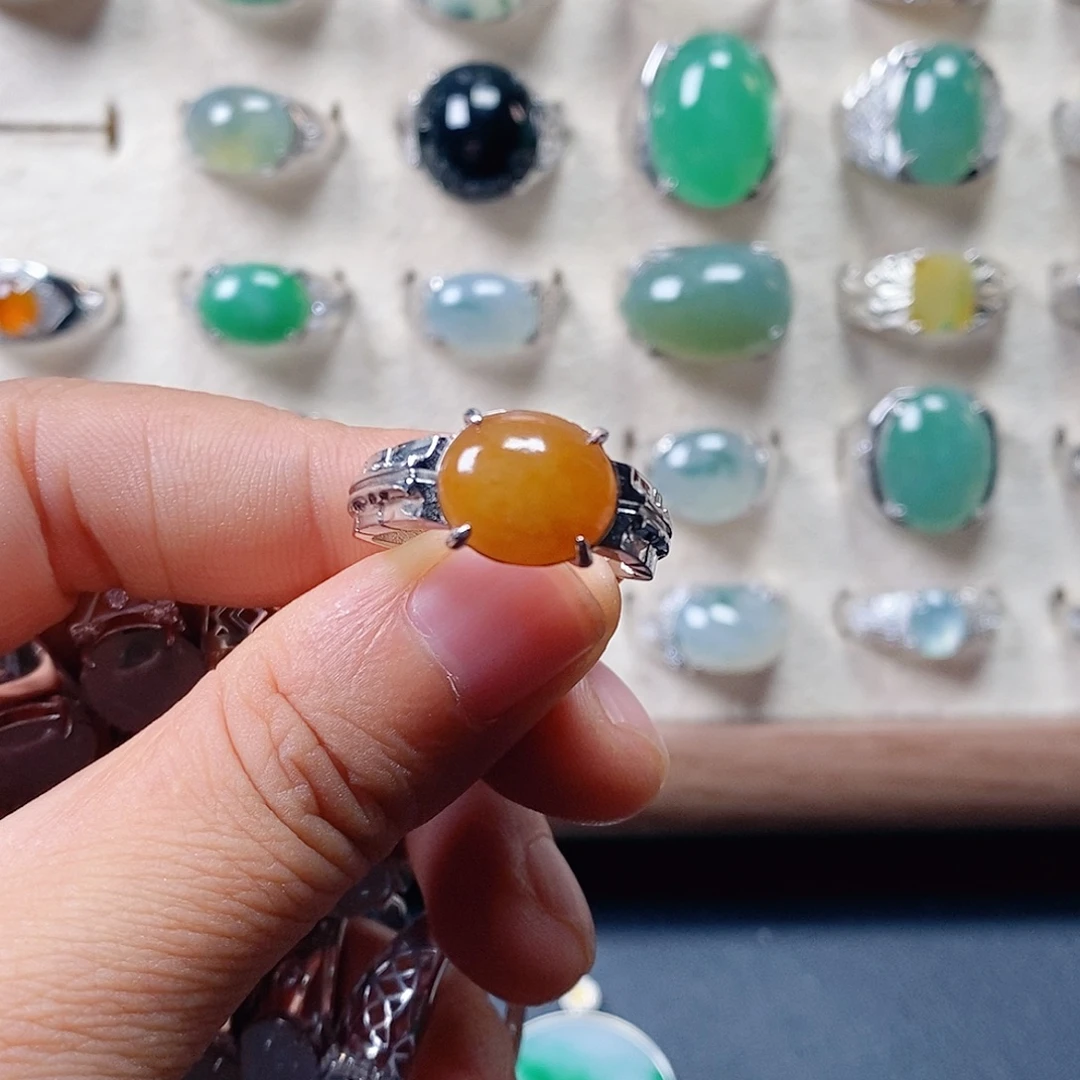 用***3翡翠银S925镶嵌戒指翡翠