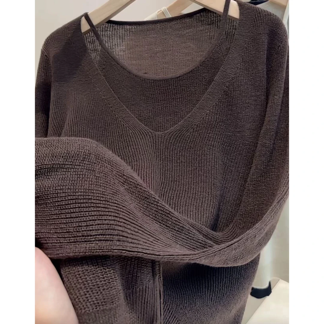 大码mm可穿2025早秋宽松弹性防晒轻熟风纯色毛针织衫百搭长袖上衣