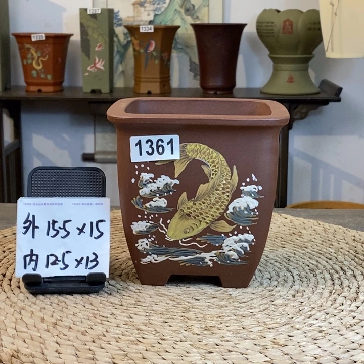 紫砂花盆 福利紫泥彩绘大鱼1361