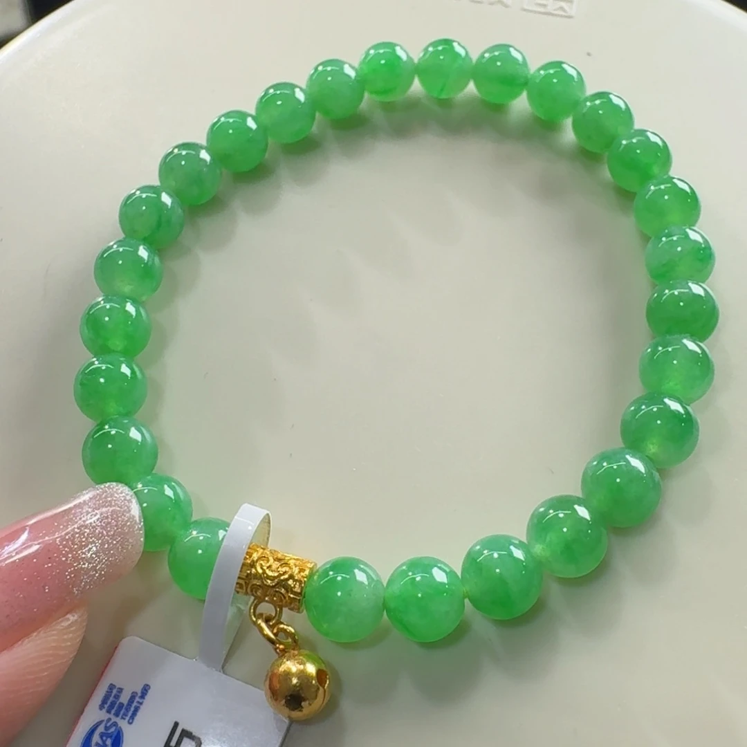 未镶嵌手链翡翠冰胶鲜阳绿手串卡6.2 荧光绿！