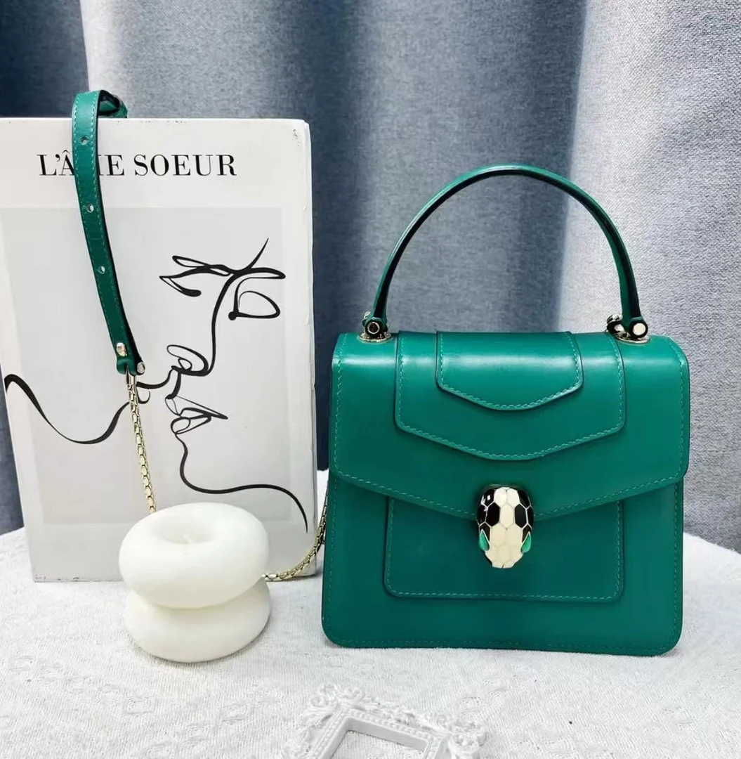 99新 BVLGARI/宝格丽 手提款绿蛇头/单肩包/D店