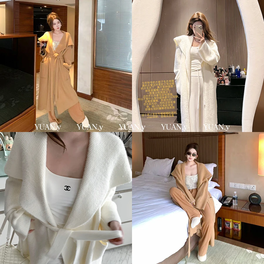 媛媛【满庭霜】新款针织开衫韩版慵懒感气质休闲大毛衣外套女#W0916