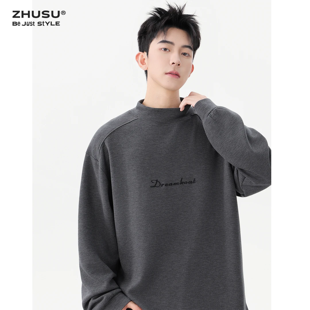 秋冬款男生卫衣男款德绒半高领新款男士长袖落肩加厚外穿运动上衣