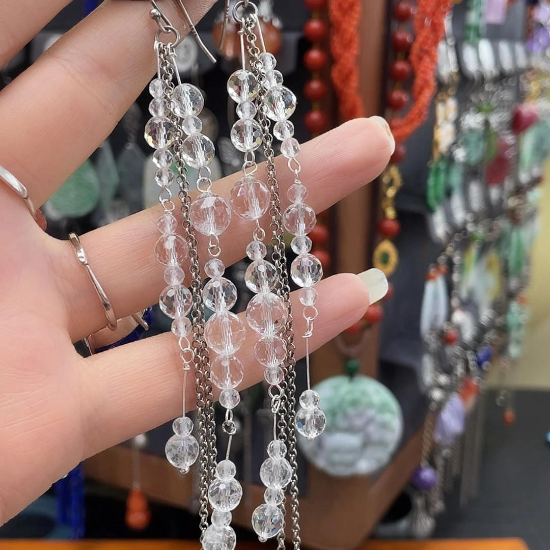 水晶耳饰银S925镶嵌。*744fgbhhgh