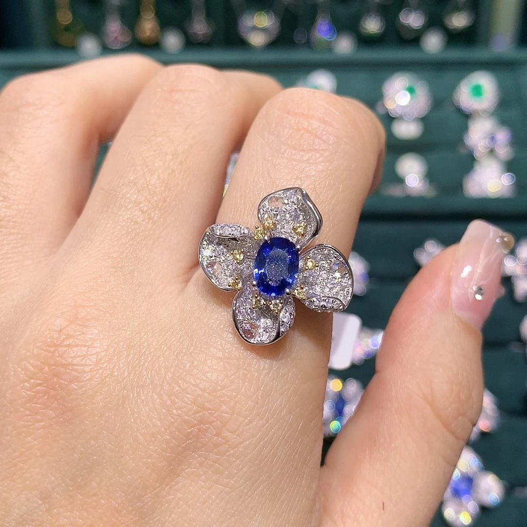 蓝宝石戒指18K金镶嵌