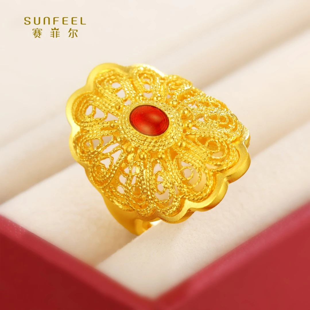 SUNFEEL/赛菲尔【一店】足金炫彩系列珐琅花丝艺术戒指HJ59010322