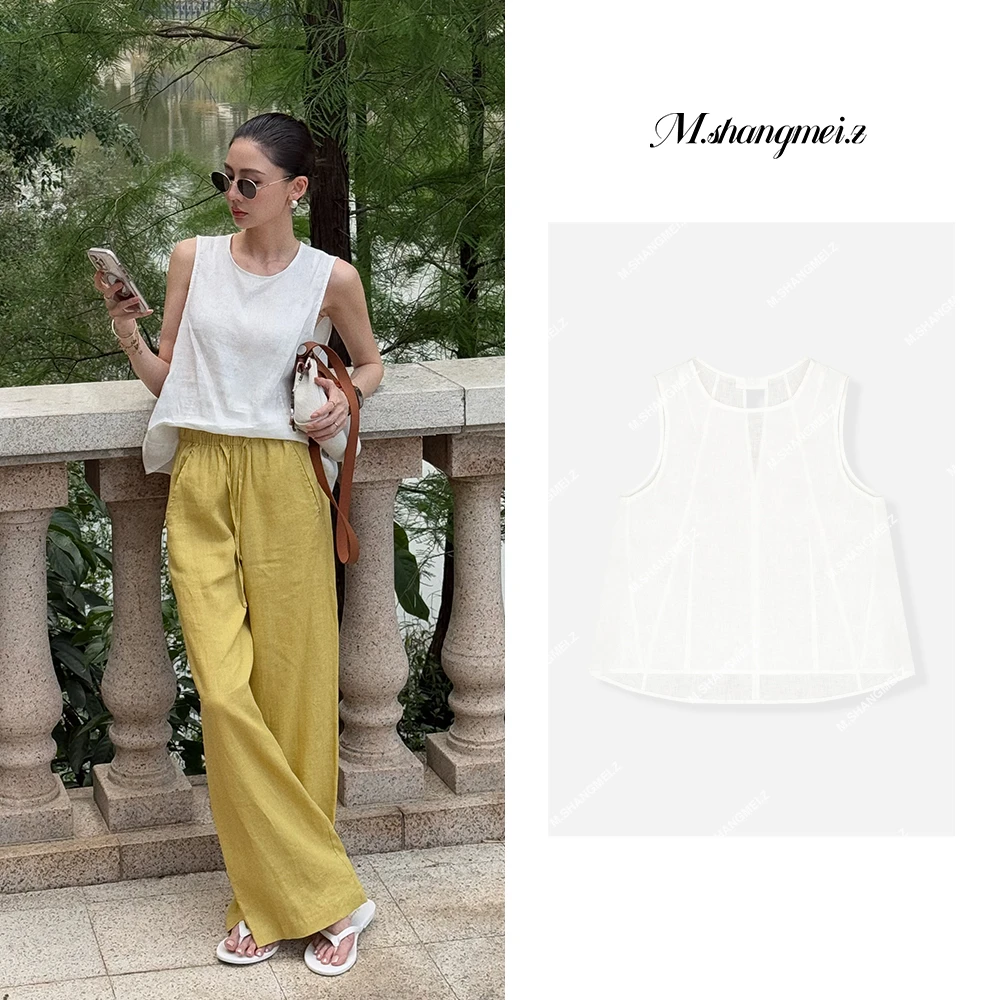 M.SHANGMEI.Z/沐熙【减龄亚麻背心】美大哥百搭后v领背心X042421