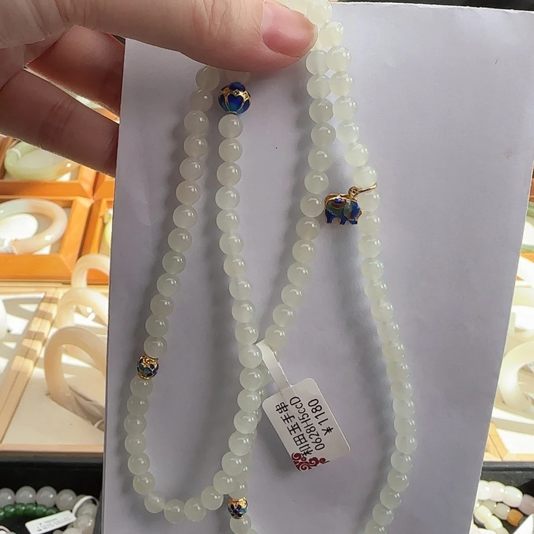 和田玉未镶嵌手链白冰晴 6米多圈