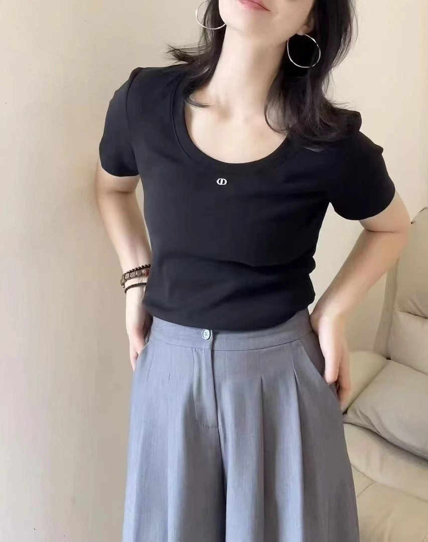 短袖夏季女款高腰短T恤INS风纯色ins针织半袖圆领