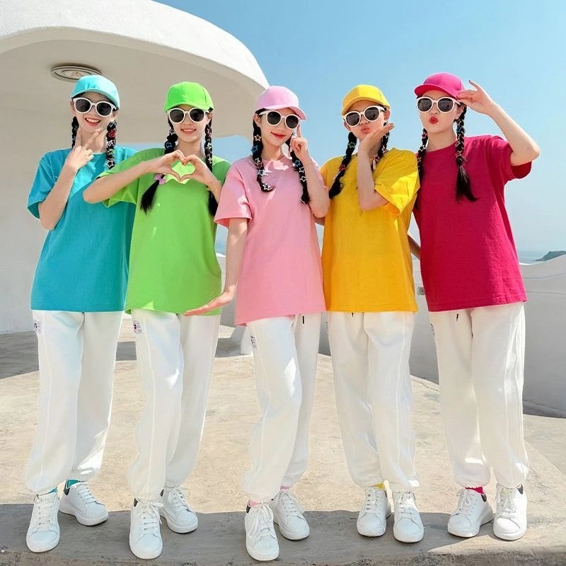 彩色t恤长裤套装团体班服活动运动会演出服糖果色闺蜜装姐妹套装