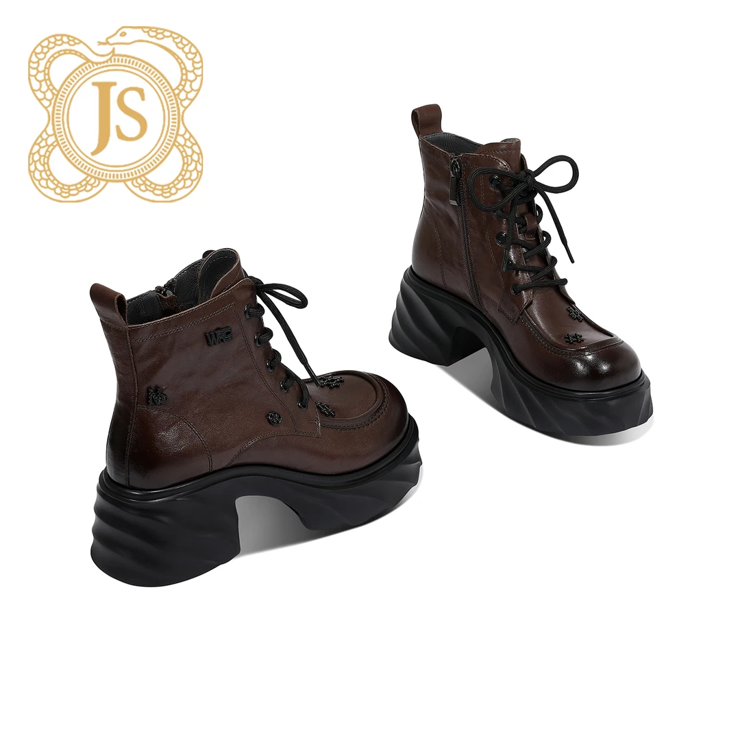 已开价，7329X8512百搭真皮复古粗跟英伦风秋冬时尚圆头厚底马丁靴