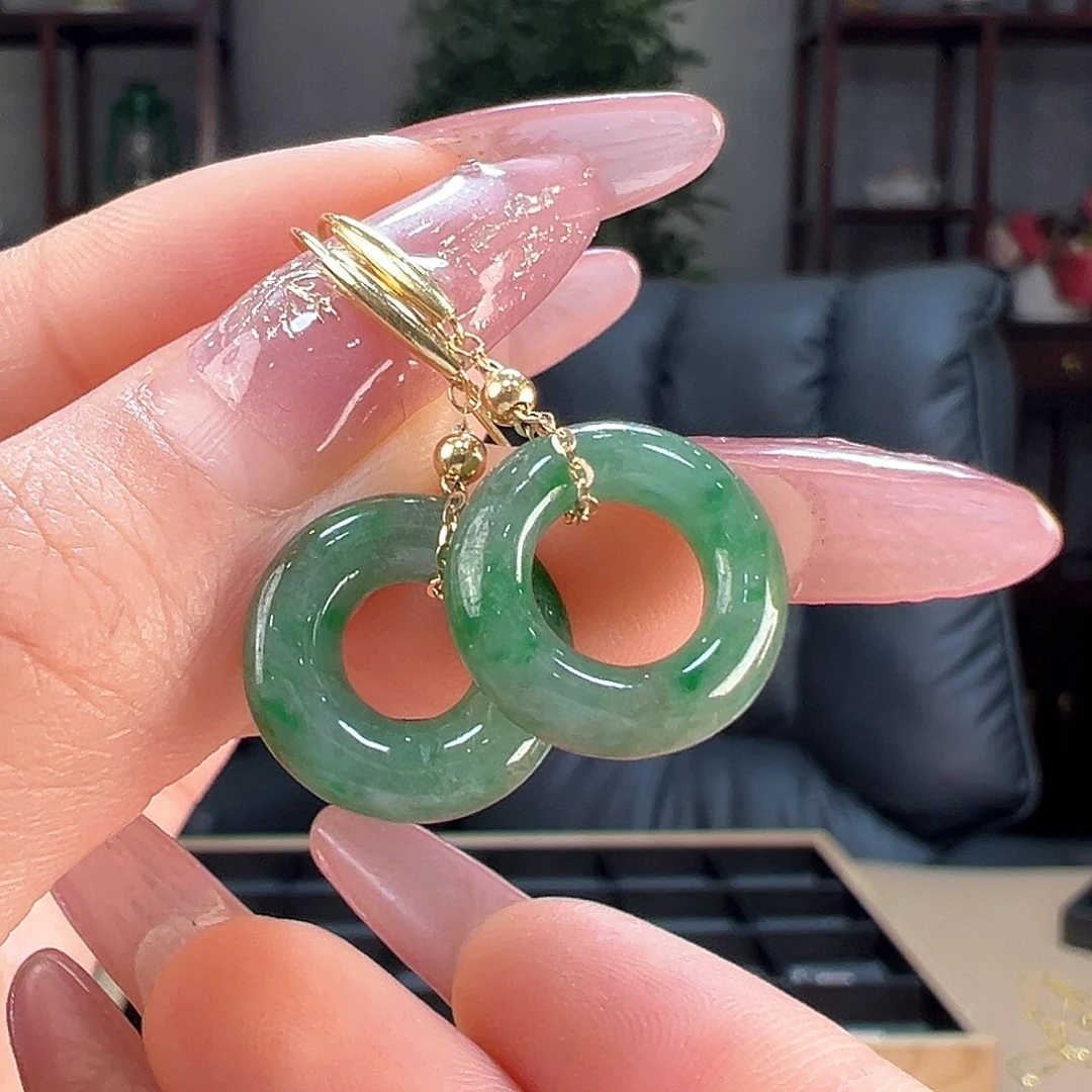 翡翠耳饰18K金镶嵌耳环7