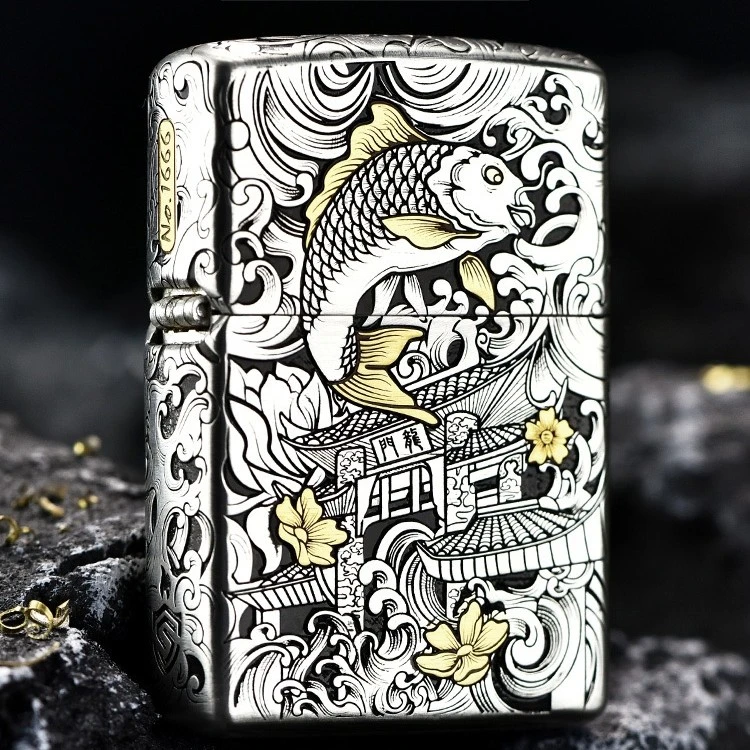 ZIPPO/之宝打火机正品/纯银错金银重甲鱼跃龙门礼盒DYJ1