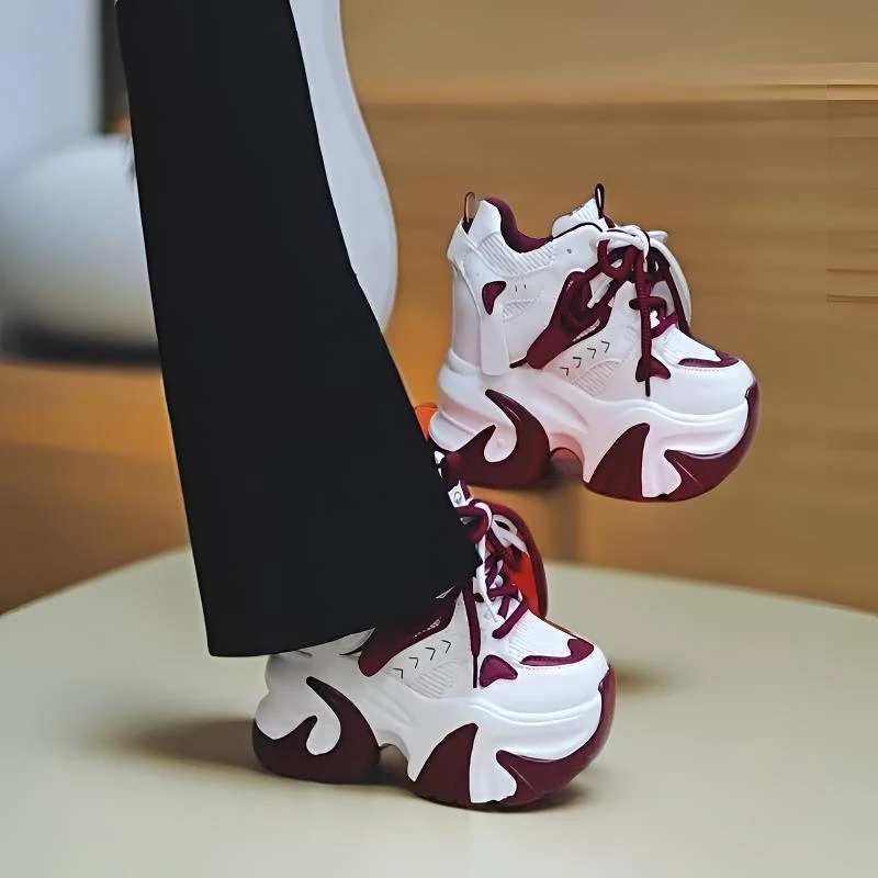 11cm内增高厚底拼色老爹鞋女2025春秋新款时尚网面透气休闲运动鞋