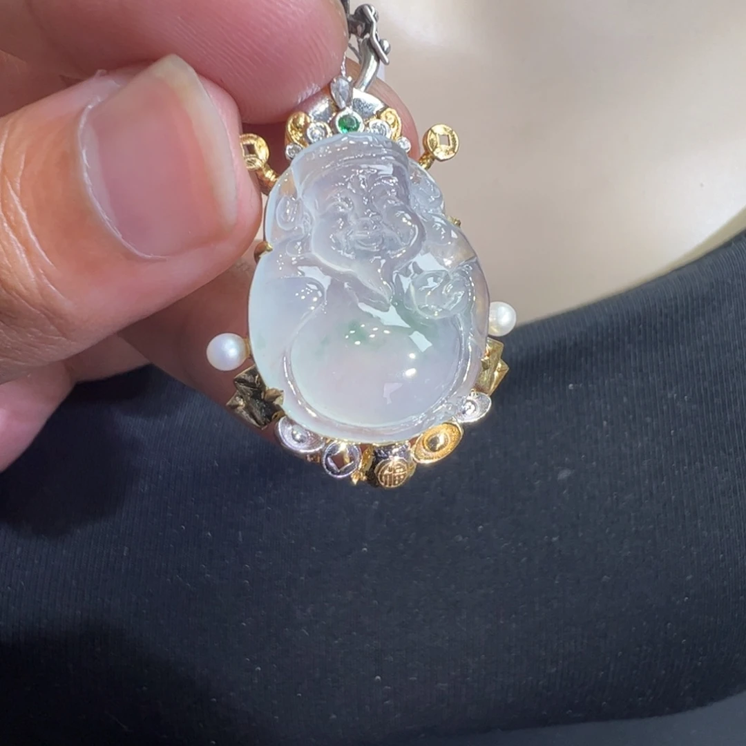 翡翠18K金镶嵌吊坠(不含链)