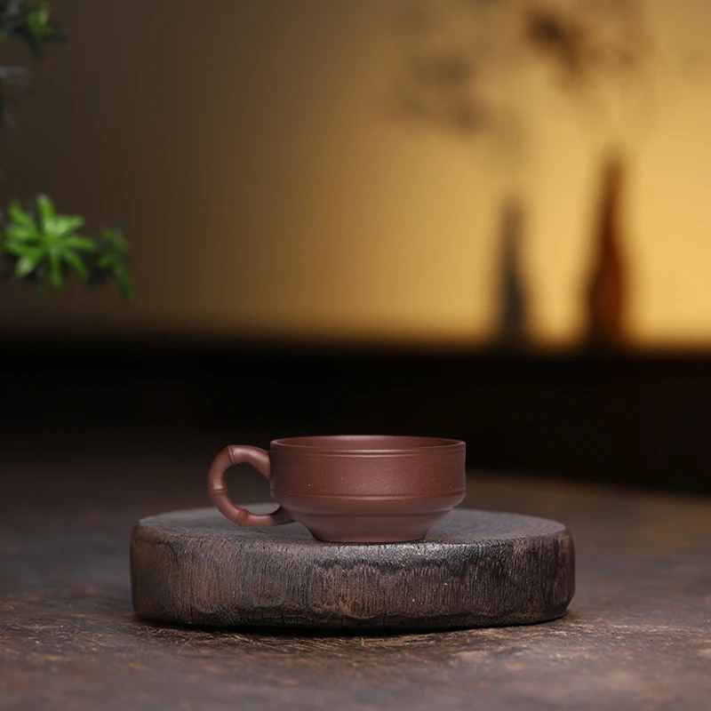 手工杯 | 紫砂竹节把光素器-经典实用器主人杯手把杯