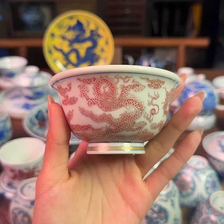 重工描金银五龙点工压手杯