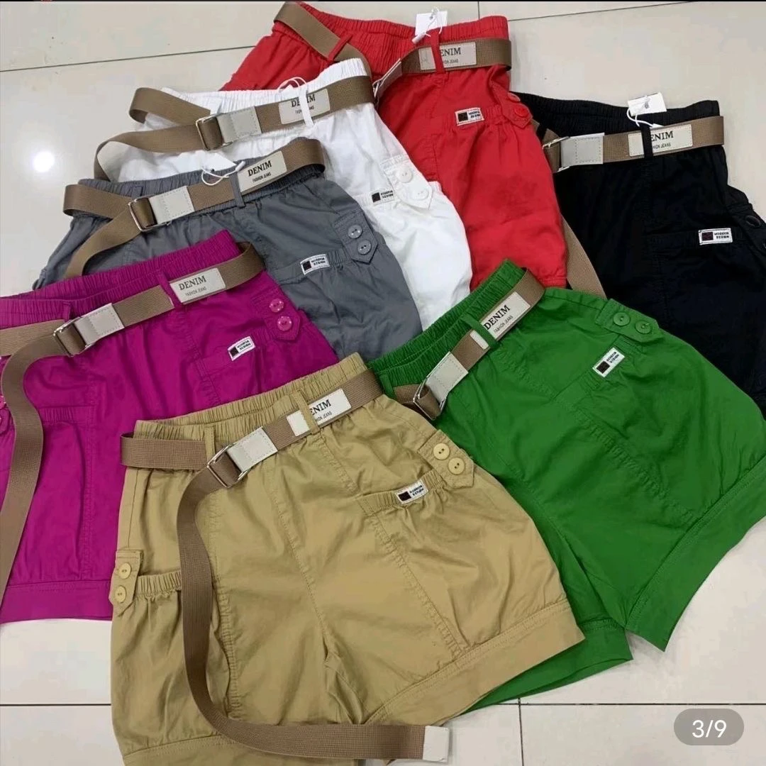 裤子宽松松紧腰潮流直筒裤短裤水洗夏季工装裤拼接高腰五分裤