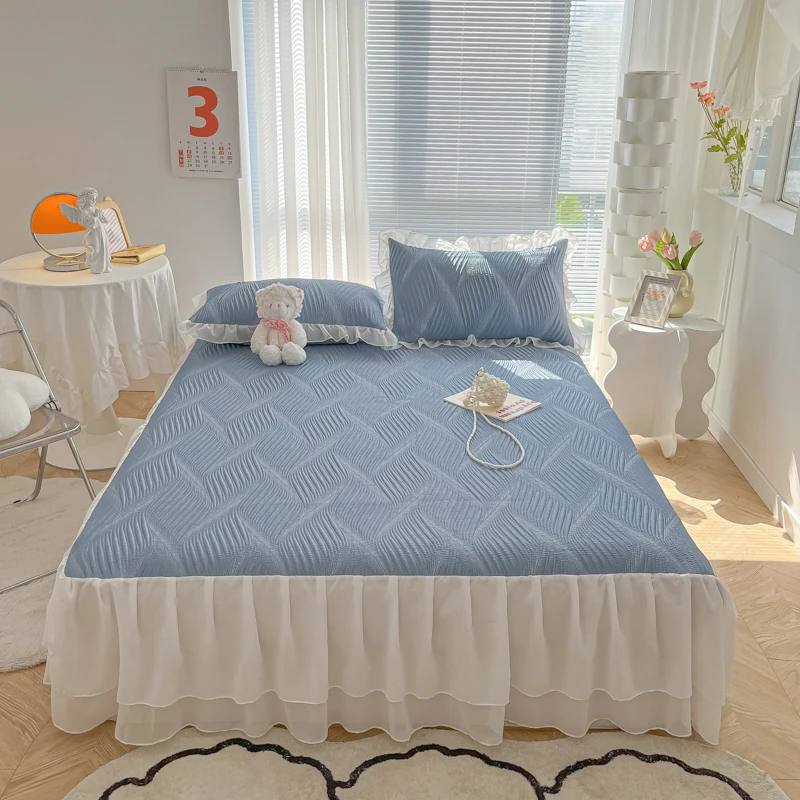 床裙款冰丝席超软高分子凉席三件套折叠款180cmx200cm