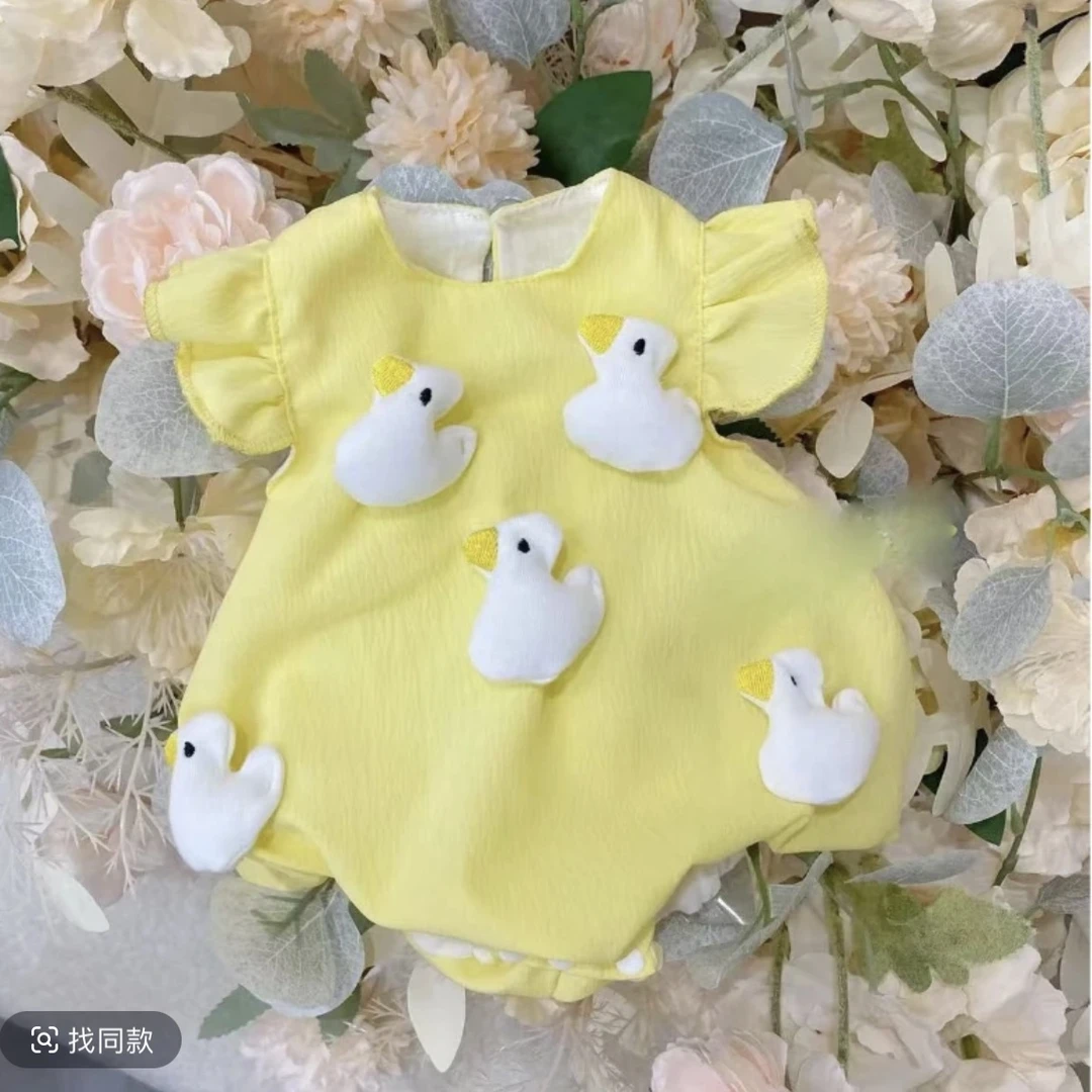 Y【优选】婴儿夏季飞袖连体衣可爱立体小蘑菇小鸭子女宝超萌包屁sy