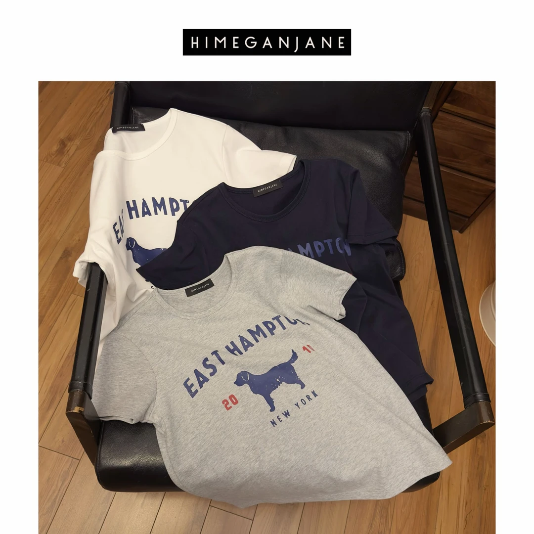 HIMEGANJANE 小狗 美式复古莱赛尔天丝慵懒舒适外穿内搭短袖21128