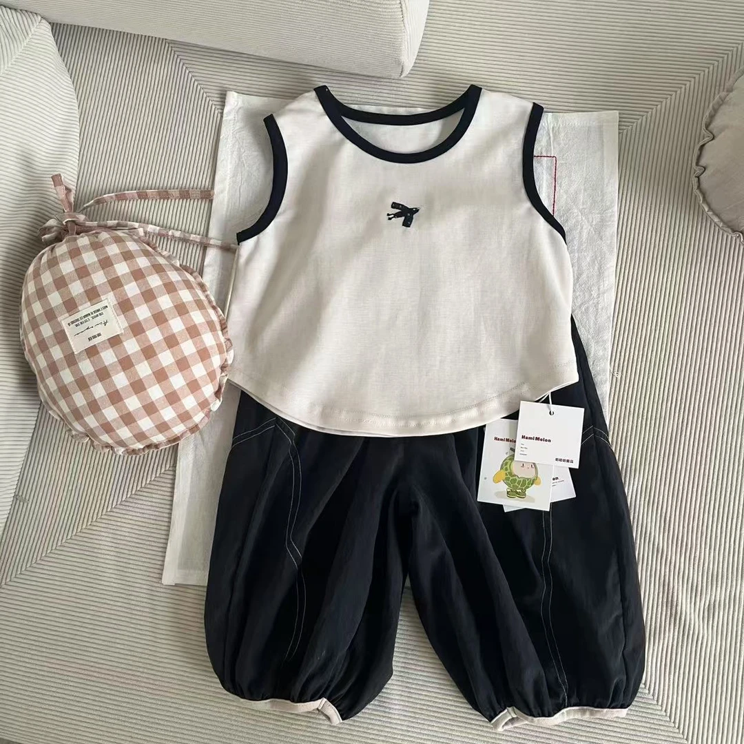 CS186-儿童夏季男童韩版背心九分裤套装