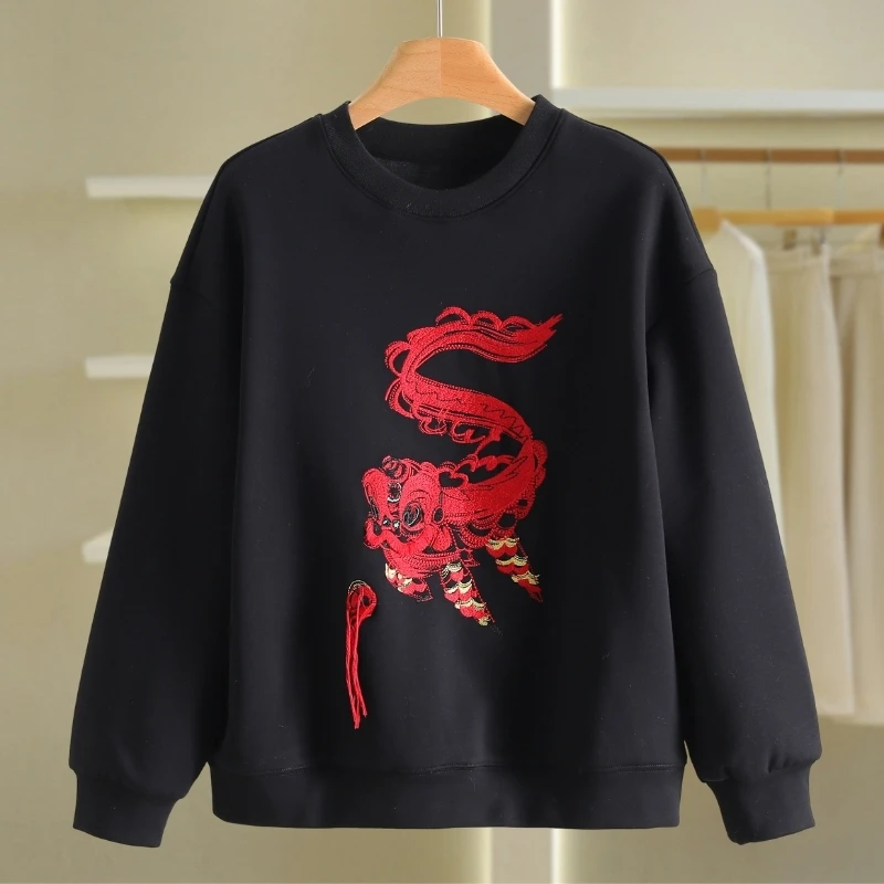 【开播福利】韩版刺绣宽松圆领加绒卫衣#QPE48V012