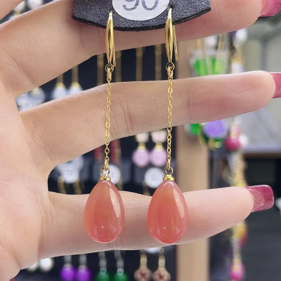 玛瑙/玉髓耳坠银S925镀金镶嵌