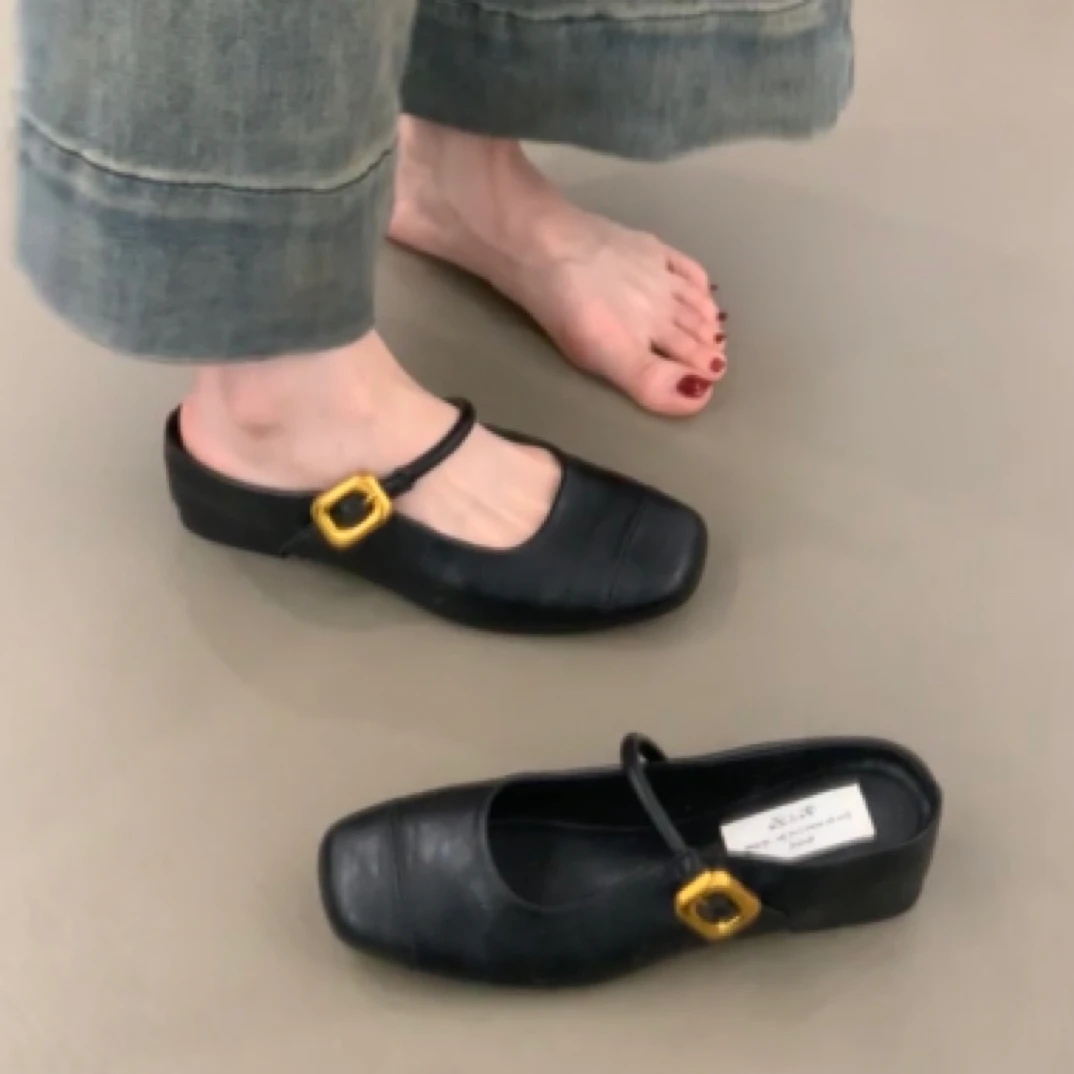 1588-81 内增高女士包头半拖鞋外穿法式气质仙女风厚底坡跟单鞋