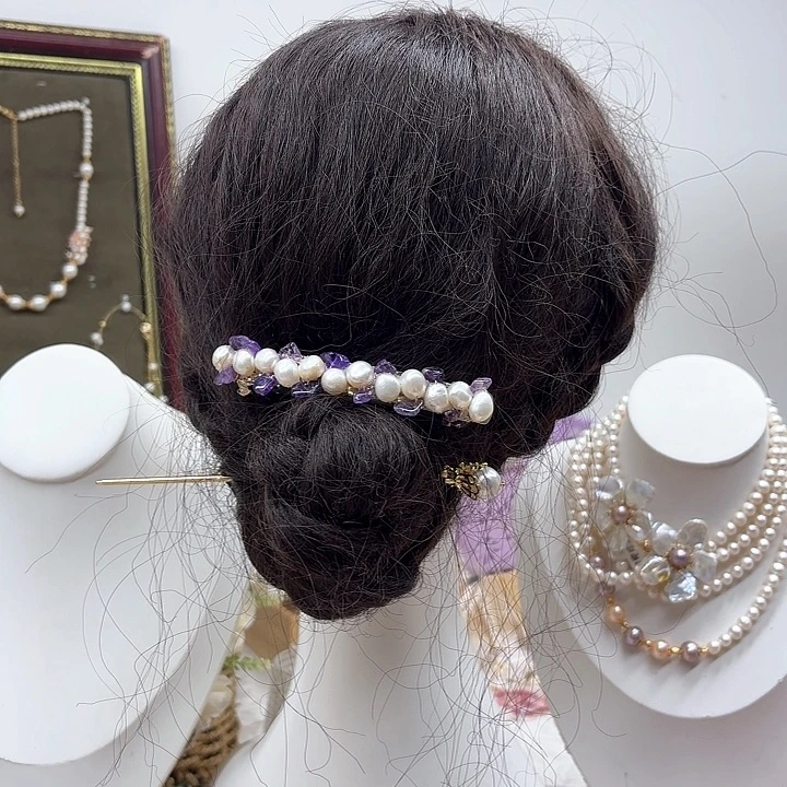 淡水珍珠发饰银S925镶嵌