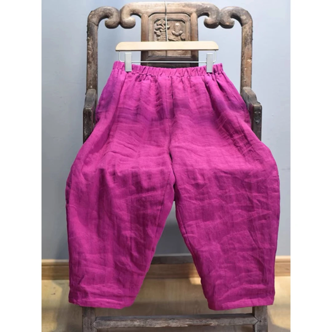 棉麻休闲九分裤松紧腰宽松文艺阔腿裤春夏大码萝卜裤女式裤