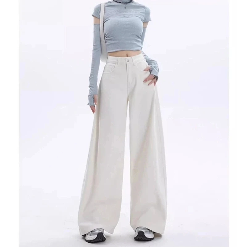 夏季薄款日光白高腰显瘦牛仔裤女宽松新款高端直筒裤子女大码女装