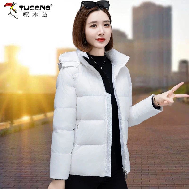 【官方正品】啄木鳥短款羽绒服女款冬季2025新款白鸭绒加厚保暖外套