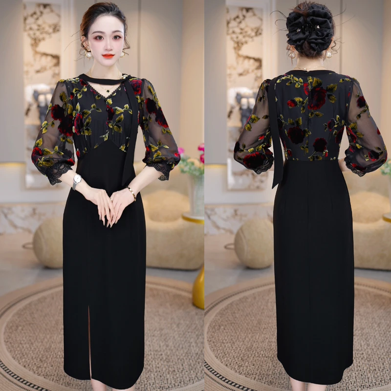 【绝代芳华】2025秋季新款收腰显瘦洋气减龄轻奢女人味黑色连衣裙